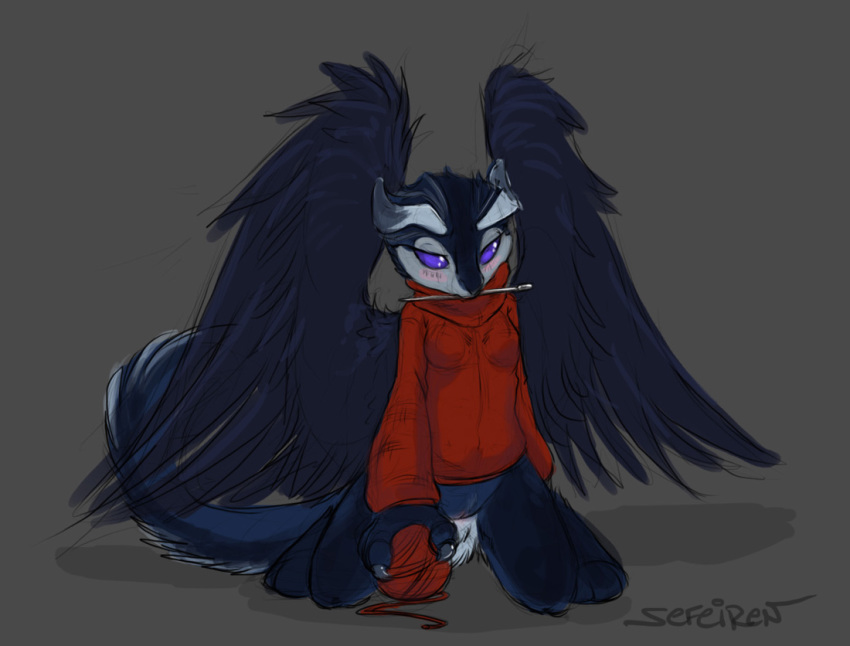 allora anthro avian ball blush bottomless breasts color crouching feathers female fenra fur kneeling pussy sefeiren sketch solo spread_legs spreading storm_fenra string sweater tail turtleneck wings yarn