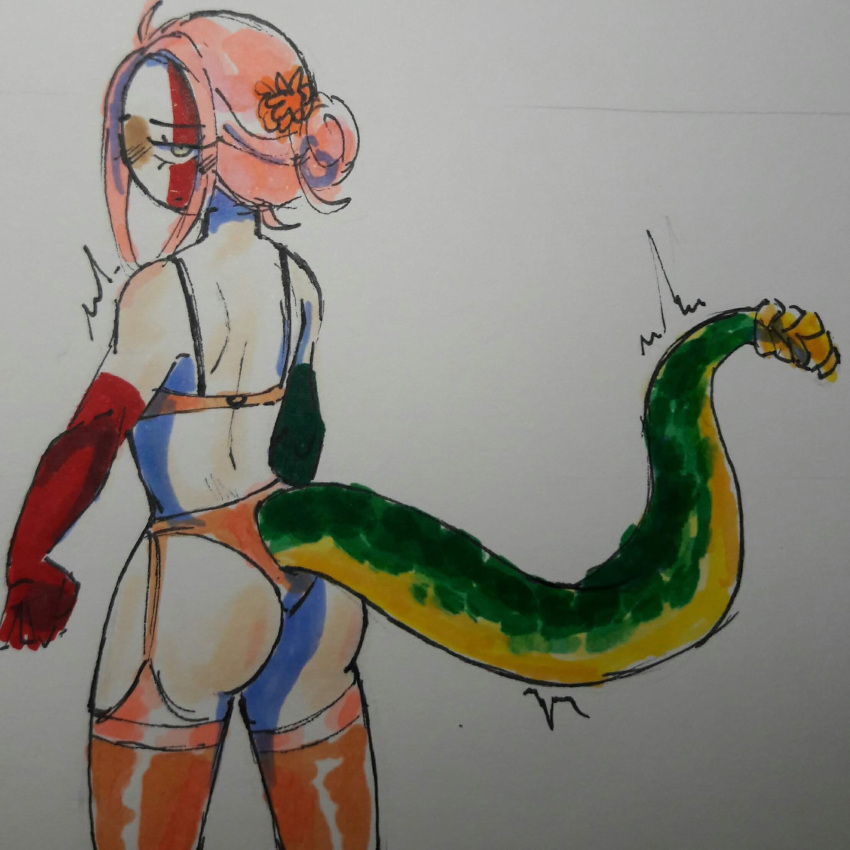 ass countryhumans countryhumans_girl female female_only flower flower_in_hair idkcocco mexico_(countryhumans) traditional_media_(artwork) white_body white_skin