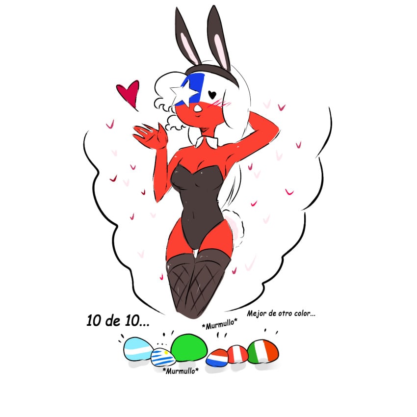 1girls argentina_(countryhumans) brazil_(countryhumans) chile_(countryhumans) clothing countryballs countryhumans countryhumans_girl easter female female_only heart mexico_(countryhumans) paraguay_(countryhumans) peru_(countryhumans) playboy_bunny spanish_text text uruguay_(countryhumans) white_hair