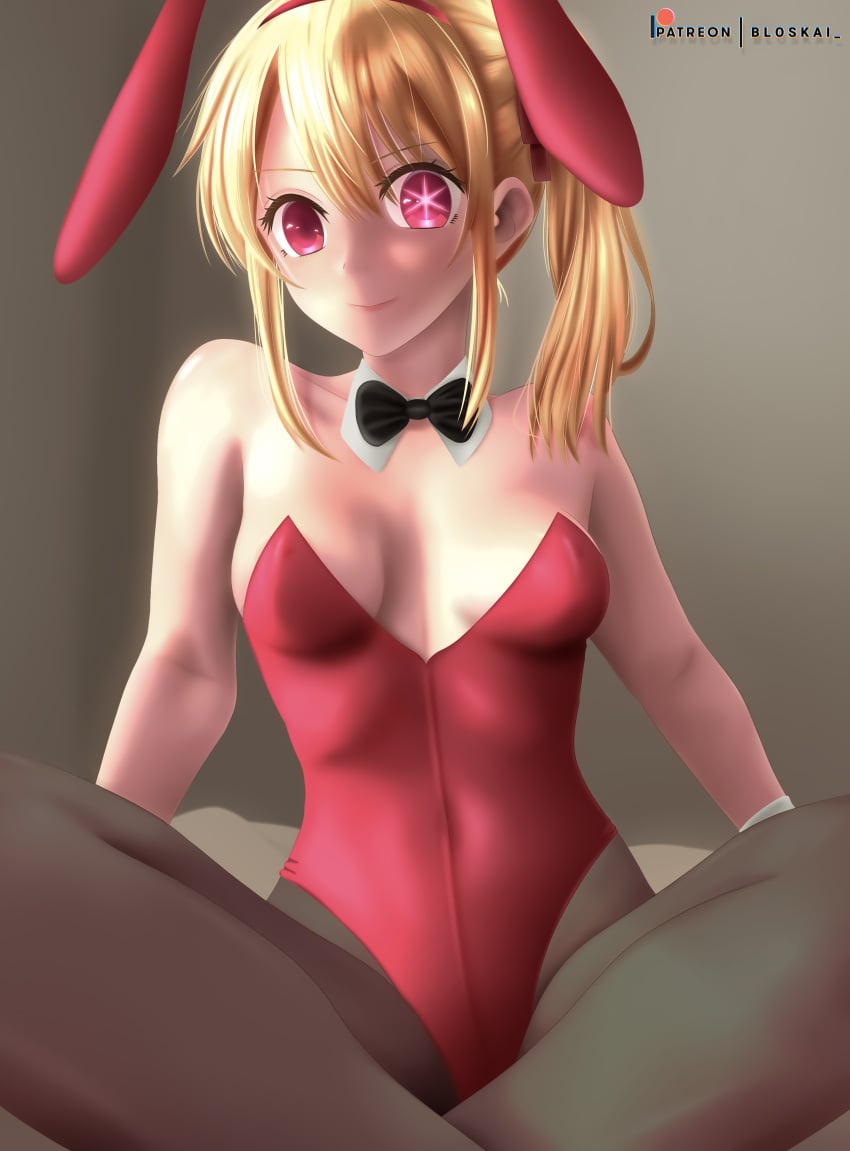 blonde_female blonde_hair bloskai breasts bunny_girl bunnysuit female female_only hi_res high_resolution highres hoshino_ruby legs legs_crossed oshi_no_ko red_eyes ribbon