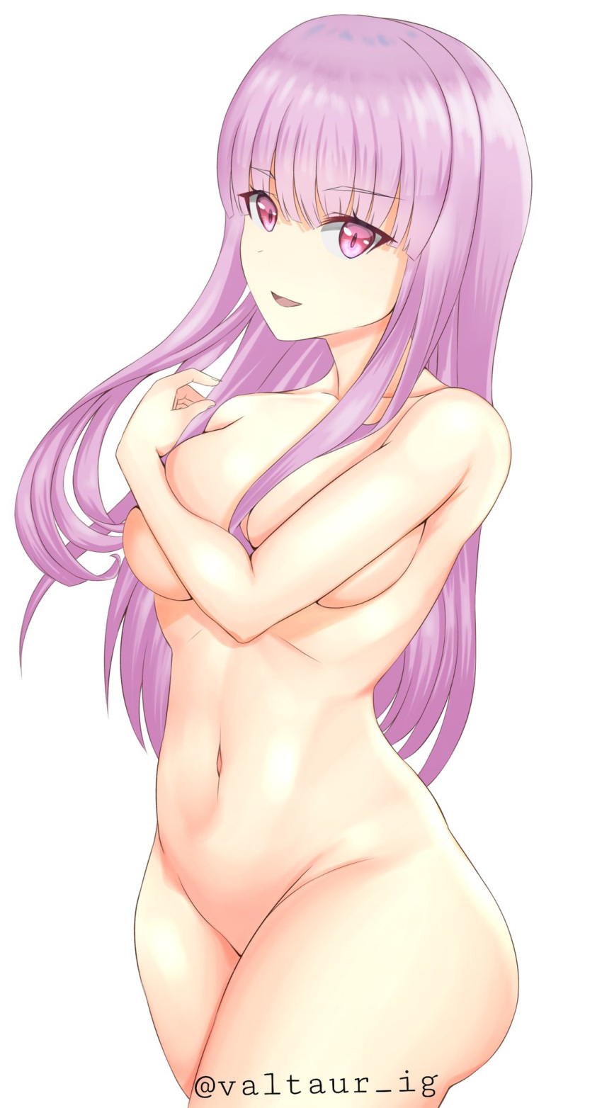 1girls big_breasts breasts covering covering_breasts female female_only hololive hololive_english hololive_myth long_hair looking_at_viewer mori_calliope naked naked_female nude nude_female open_mouth open_smile smile solo solo_female valtaur virtual_youtuber white_background