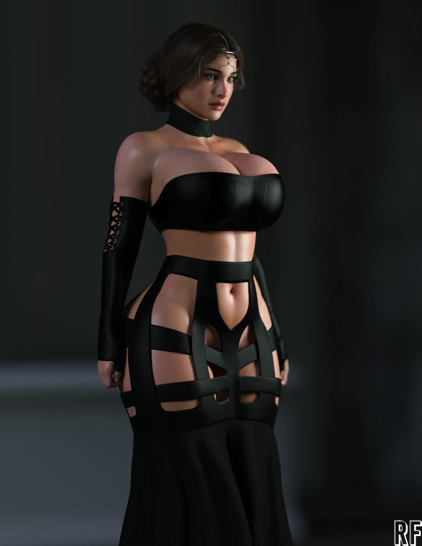 3d athletic_female big_breasts breasts brown_eyes brown_hair celebrity cleavage dress female female_only human laser_gun looking_at_viewer lucasfilm milf natalie_portman padme_amidala partially_clothed rude_frog solo_female star_wars thick_thighs wide_hips