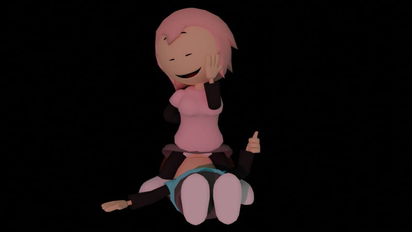 1boy 1girls 3d blender cartoony clothed cute eyes_closed facesitting friends ian_steel ian_vs_the_world laughing pink_hair render sally_salvador sfw small_breasts smelling_ass sniffing_ass stepsibling stepsister teasing thumbs_up