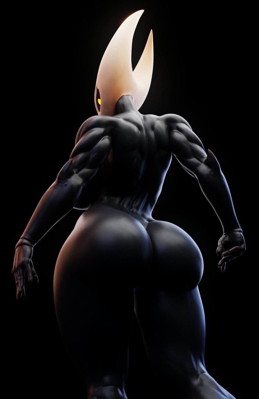 3d 3d_(artwork) abs big_ass big_butt black_skin freezo hollow_knight hornet_(hollow_knight) muscular muscular_arms muscular_female simple_background team_cherry valorlynz vessel_(species) yellow_eyes