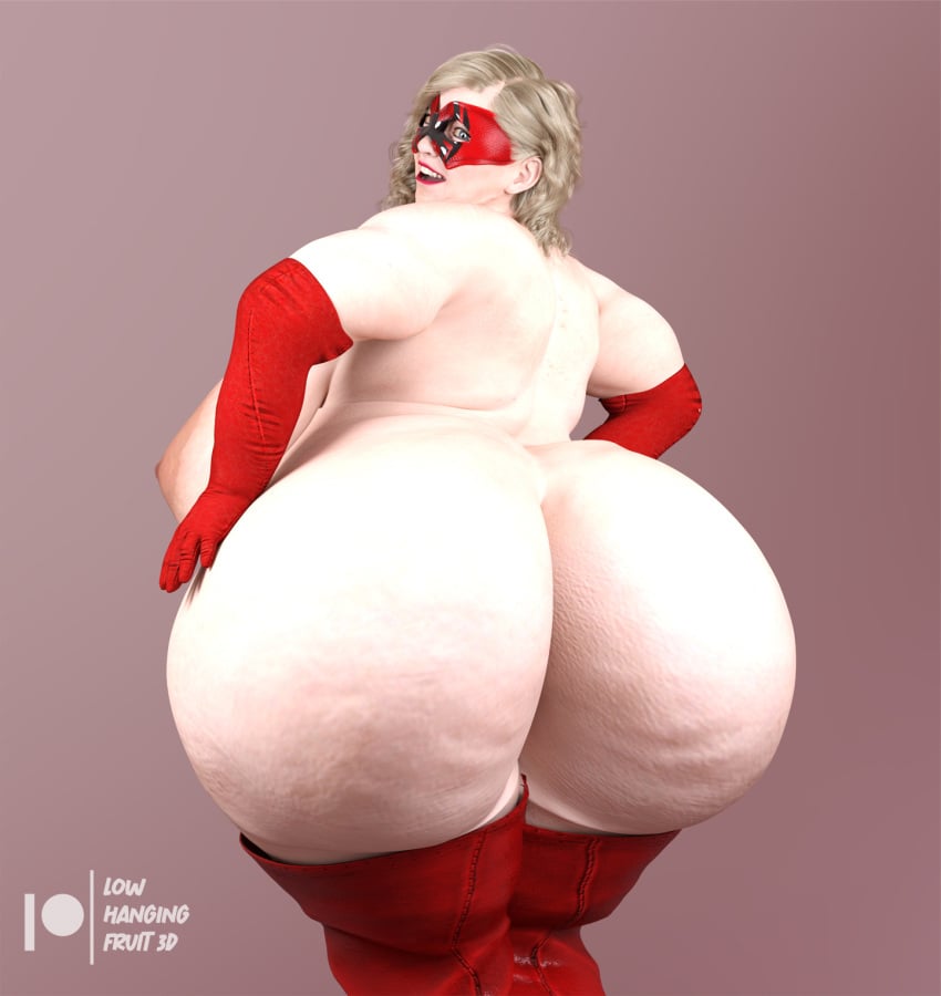 3d 3d_(artwork) ass bbw big_ass big_breasts blonde_hair blue_eyes breasts butt_focus daz3d daz_studio fat_ass female gilf granny hand_on_butt hand_on_hip hips large_ass large_breasts looking_at_viewer lowhangingfruit3d_(artist) mature_female obese old_woman original_character overweight overweight_female pinup solo solo_female solo_focus spider-gran_(lhf3d) superhero superhero_costume superheroine thick_ass wide_hips