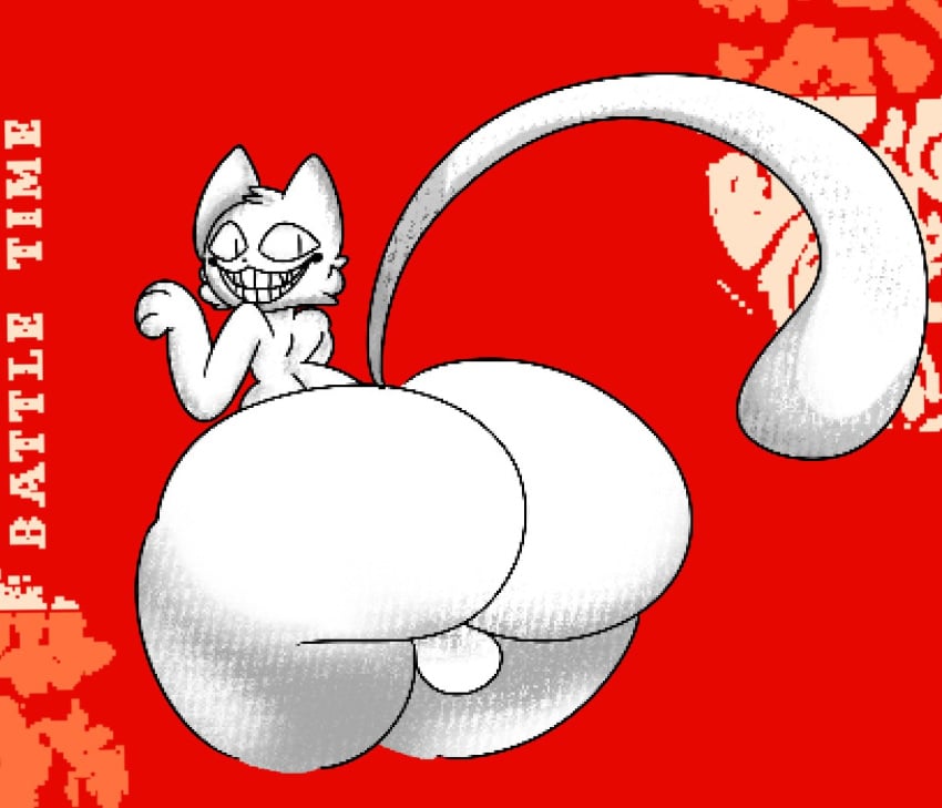 anthro anthrofied ass backsack balls big_ass big_butt bubble_butt butt_focus cat_tail cheek_tuft crazyassfox22 domestic_cat dumptruck_ass facial_tuft felid feline felis femboy genitals hair huge_ass looking_back male mammal monochrome_fur off_(game) pablo_(off) paws smile solo teeth teeth_showing the_judge_(off) thick_thighs tuft white_hair wide_hips