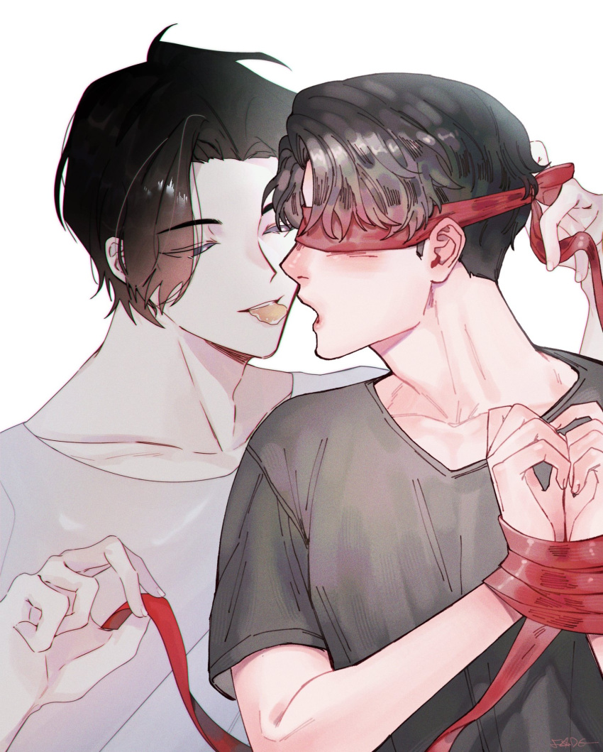 batcest black_hair blindfold blindfolded bondage dc dc_comics fade_bottomjay from_behind gay half-closed_eyes jason_todd jaytim kissing male male/male male_only red_hood_(dc) red_robin submissive_male tim_drake tongue_out wrists_tied yaoi