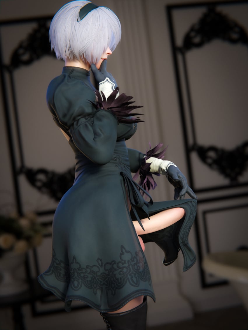 1futa 3d balls big_penis breasts clothing erect_penis erection futa_only futanari hairband kothyaci light-skinned_futanari light_skin nier nier:_automata penis penis_under_clothes short_hair side_view solo standing tenting testicles white_hair yorha_2b