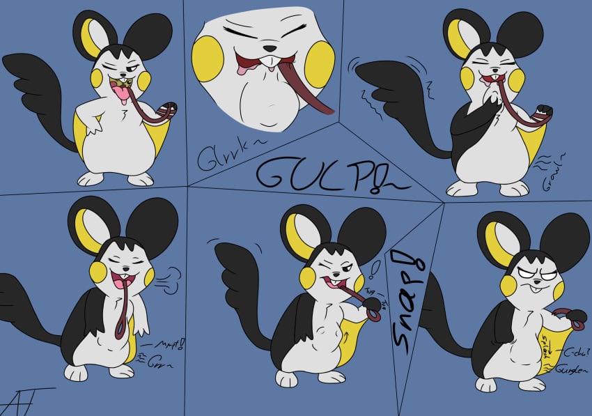 afraidpichu bulge duo emolga female feral full_tour generation_2_pokemon generation_5_pokemon hi_res leash leash_and_collar leash_pull male mammal mouse murid murine nintendo pichu pokemon pokemon_(species) rodent sciurid stomach_bulge tree_squirrel vore