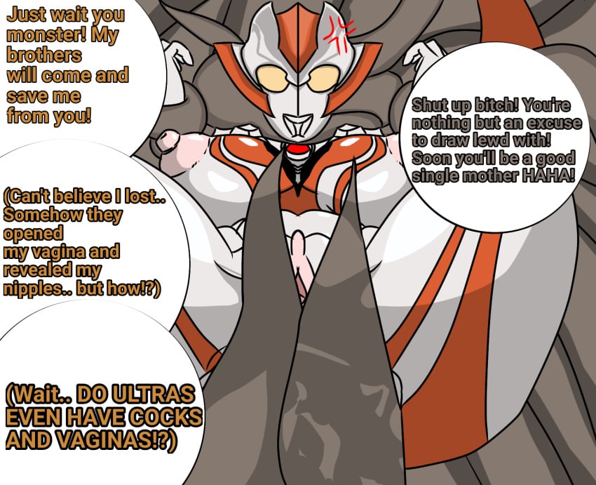 grigio_gets_raped large_ass large_breasts midgetfur minato_asahi_(grigio) redraw self_upload speech_bubble tentacle ultraman_(franchise) ultraman_r/b ultrawoman_grigio unseen_male_face