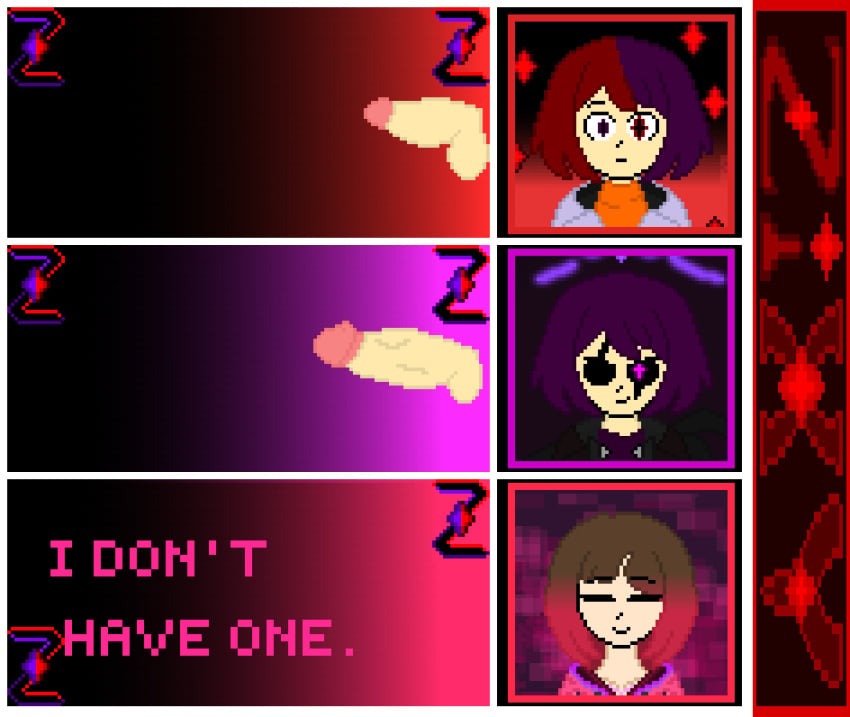 1girls 2boys 2d 2d_(artwork) 2d_artwork balls bete_noire color dark_zixy glitchtale medium_penis oc penis penis_size_chart pixel_(artwork) pixel_art self_upload small_penis text uncensored uncensored_penis undertale undertale_(series) undertale_au z!betty zixy zixy_oc