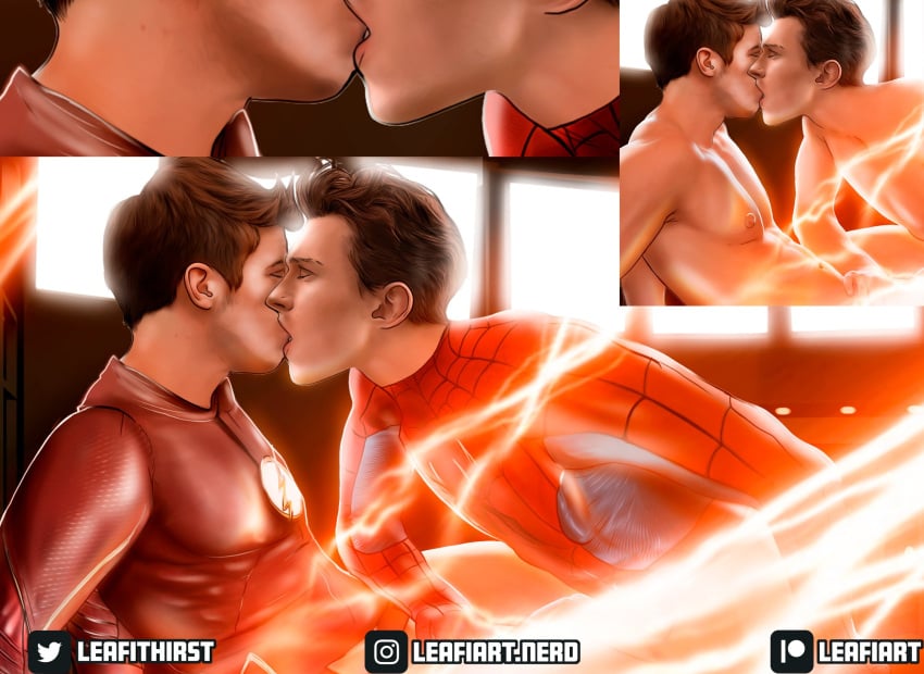 2boys abs actor arrowverse barry_allen boner celebrity crossover dc erect_penis erection gay grant_gustin hard_on human human_only in_character leafithirst light-skinned_male light_skin lightning male male_only marvel marvel_cinematic_universe men_kissing muscular muscular_male pecs penis_out peter_parker smooth_chest smooth_skin spider-man spider-man_(series) spider-man_(tom_holland) the_flash the_flash_(series) tom_holland yaoi