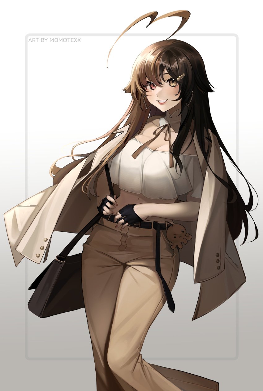 brown_hair coat female long_pants momotexx_(artist) momotexx_(vtuber) red_eyes virtual_youtuber vyugen