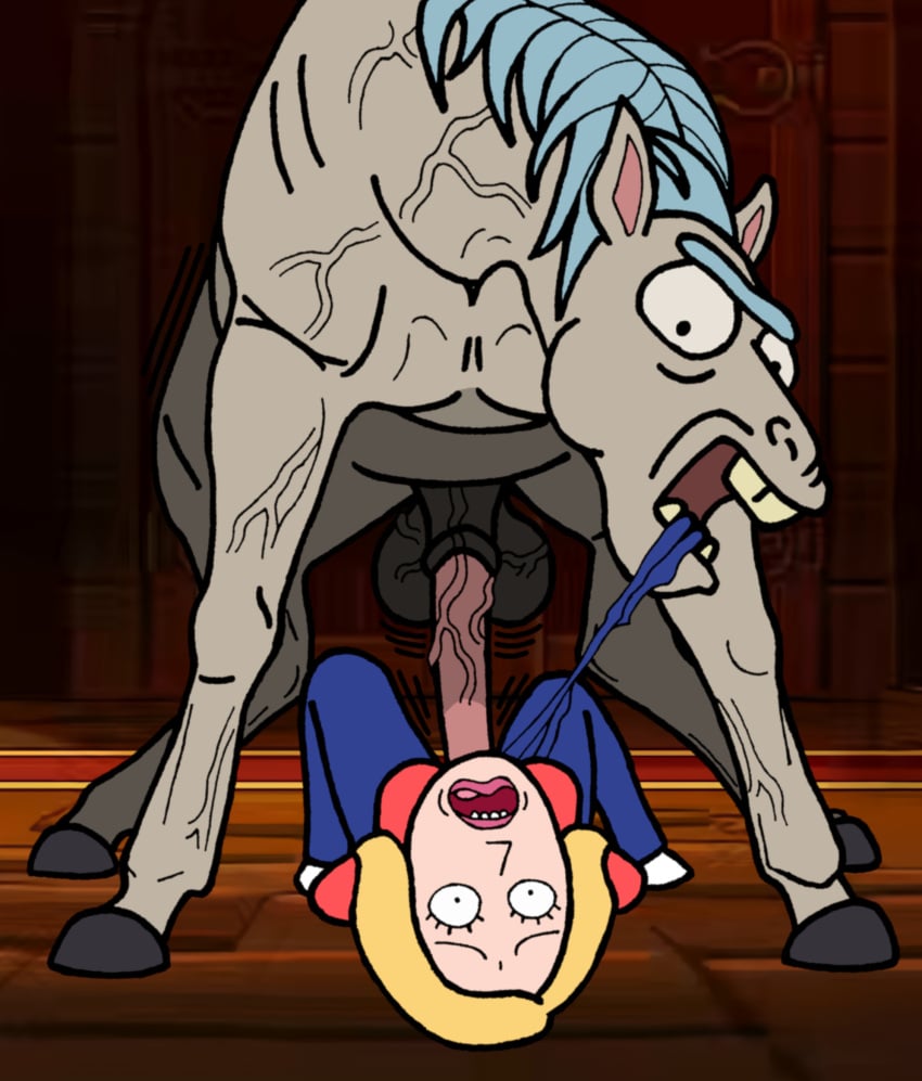 1boy 1girls animal_genitalia animal_penis berserk bestiality beth_smith blonde_hair equine equine_penis erection female horse horse_penis horsecock incest male rape rape_horse rick_and_morty rick_sanchez stalkingcreeper tagme what zoophilia