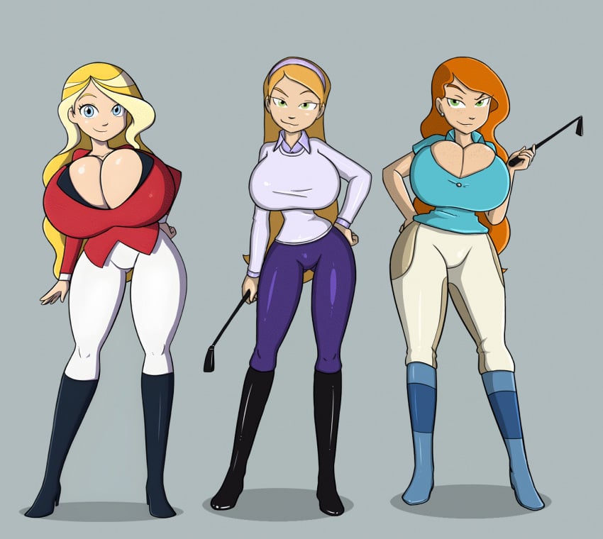 3girls animated big_breasts breasts chloe_stilton edit female_only garabatoz horseland huge_breasts jodhpurs large_breasts multiple_girls riding_boots sarah_whitney zoey_stilton