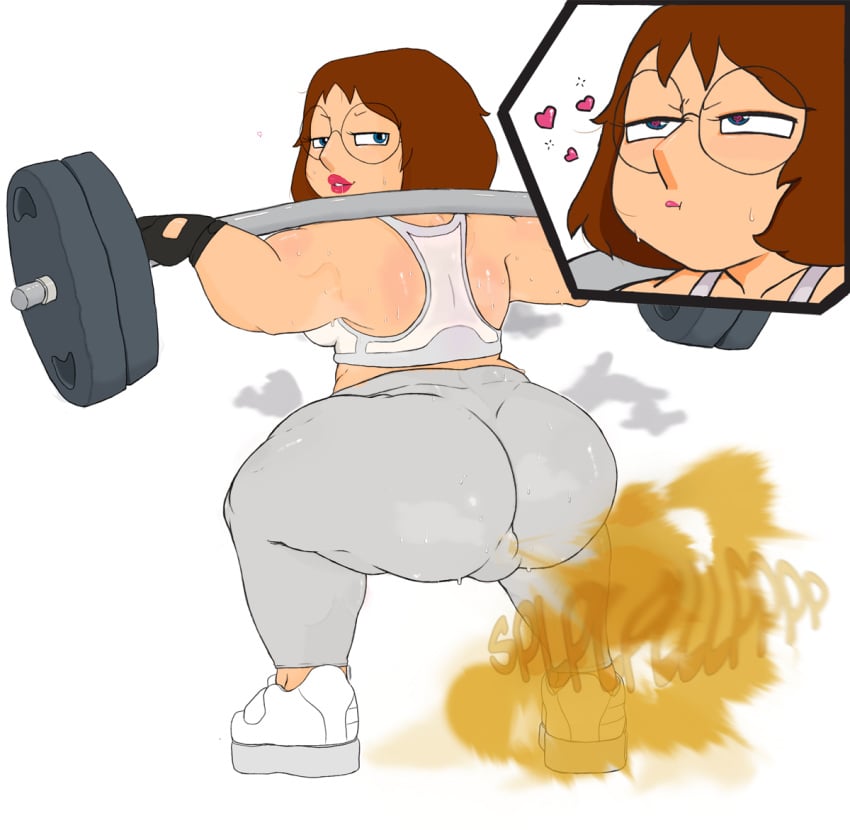 big_ass brown_hair chubby chubby_female clothed domn drooling exercise family_guy fart fart_cloud fart_fetish heart huge_ass looking_at_viewer looking_back meg_griffin muscular muscular_female presenting_hindquarters shortstack squatting straining sweat sweatdrop sweating tko-san weightlifting weights workout_clothes