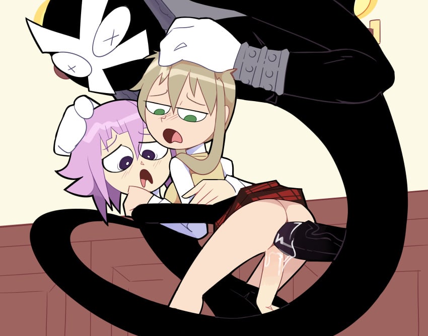 anal androgynous big_penis crona_(soul_eater) dick double_penetration female feminine_male maka_albarn male miscon penis pink_hair ragnarok_(demon_sword) soul_eater threesome vaginal_penetration