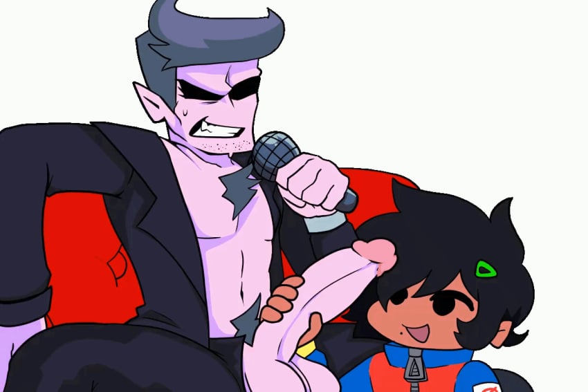 2boys 2d_animation animated balls big_penis black_hair clenched_teeth daddy_dearest dark-skinned_male demon friday_night_funkin gay grabbing_penis hairclip hairy_chest hoodie jacket kit_nsfw loop masturbation microphone original_character pubic_hair purple_penis purple_skin smile sofa sweat sweating yaoi young