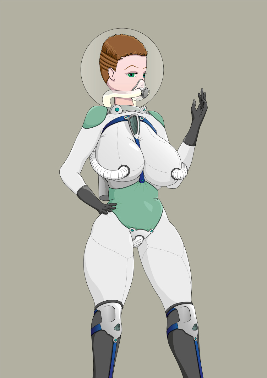 1girls astronaut big_ass big_breasts black_gloves breast_milking breast_milking_machine brown_eyebrows brown_hair cell_shading female female_focus female_only fishbowl_helmet force_feeding gigantic_breasts gloves green_eyes hand_on_hip helmet huge_ass huge_breasts huge_thighs knee_pads lactation looking_at_viewer mask milking_machine nexor object_insertion oxygen_mask oxygen_tank pale_skin pink_skin raised_eyebrows sex_machine_attachment short_hair short_hair_female skin_tight solo solo_female space_helmet spacesuit suit thick_thighs tube_feeding tube_in_mouth tubes vaginal vaginal_insertion vaginal_object_insertion vaginal_penetration wasp_waist