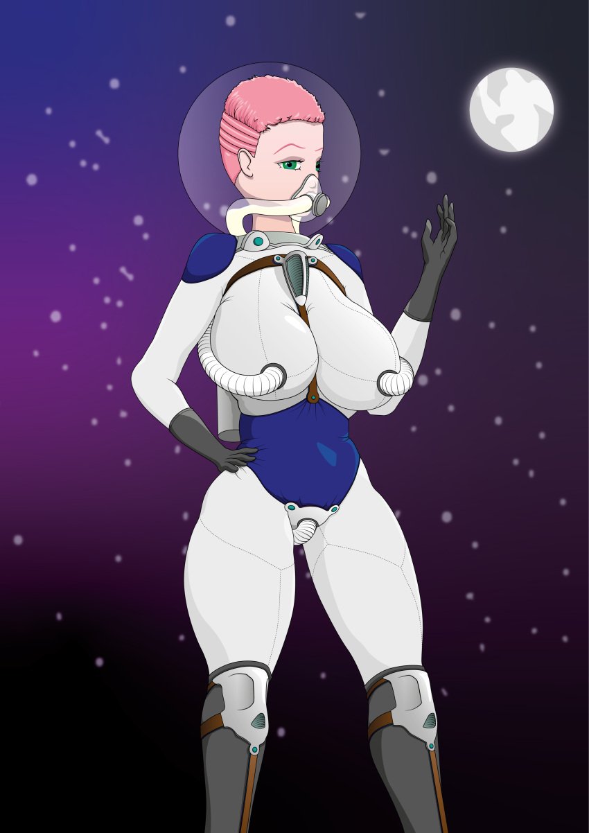 1girls astronaut big_ass big_breasts black_gloves breast_milking breast_milking_machine cell_shading female female_focus female_only fishbowl_helmet force_feeding gigantic_breasts gloves green_eyes hand_on_hip helmet huge_ass huge_breasts huge_thighs in_space knee_pads lactation looking_at_viewer mask milking_machine moon moonlight nexor object_insertion oxygen_mask oxygen_tank pale_skin pink_eyebrows pink_hair pink_skin raised_eyebrows sex_machine_attachment short_hair short_hair_female skin_tight solo solo_female space space_background space_helmet spacesuit starry_sky stars suit thick_thighs tube_feeding tube_in_mouth tubes vaginal vaginal_insertion vaginal_object_insertion vaginal_penetration wasp_waist