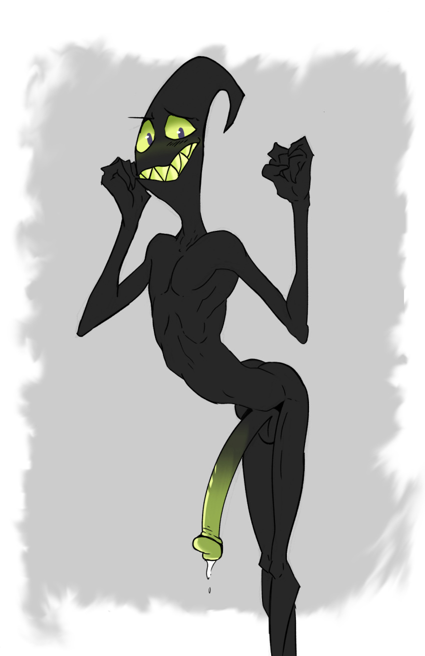 blush dark_skin demon erection green_eyes green_penis lanky long_penis looking_at_viewer male male_only nergal_(tgaobam) shadow_creature skinny solo solo_focus the_grim_adventures_of_billy_and_mandy toony