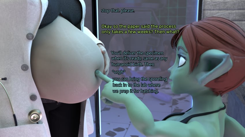 3d belly_expansion doctor female gobbo@gym goblin goblin_female ovinaxu pregnant