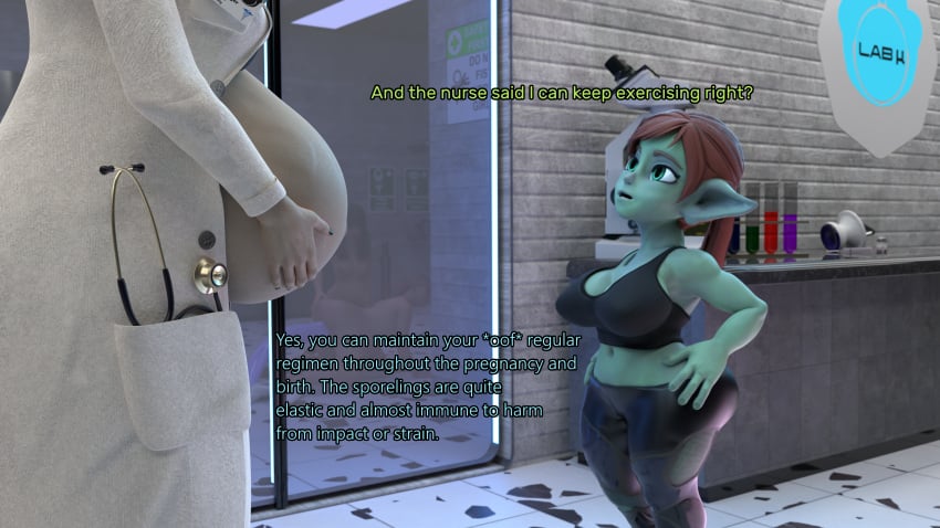 3d belly_expansion doctor female gobbo@gym goblin goblin_female ovinaxu pregnant