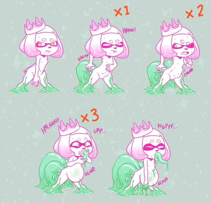 1girls all_the_way_through breasts crown cum cum_from_mouth cum_inside cum_through english_text female glorp in_ass_out_mouth inkling nintendo number numbers obscurabuns pearl_(splatoon) slosh sloshing_belly splatoon tentacle tentacle_sex text urp