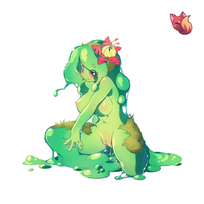 1girls breasts green_body monster_girl nipples nude pussy reddishfox_(artist) slime_girl wet