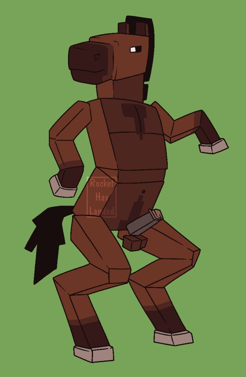 absurd_res anthro balls blocky blocky_body digital_media_(artwork) equid equine erection fur genitals hair hi_res horse horse_(minecraft) looking_back male male_only mammal microsoft minecraft mojang nude penis rockethaslanded simple_background slightly_chubby solo tail xbox_game_studios