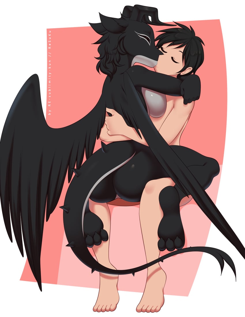 anthro ass black_body black_hair breasts closed_eyes dragon duo embrace feathered_wings feathers female female_on_human from_front_position hair hi_res horn hug human human_on_anthro interspecies intimate kissing male male/female male_on_anthro mammal mastery_position nude re-sublimity-kun romantic romantic_couple sex sitting spiked_tail spikes spikes_(anatomy) sylvie_(tbate) the_beginning_after_the_end wings