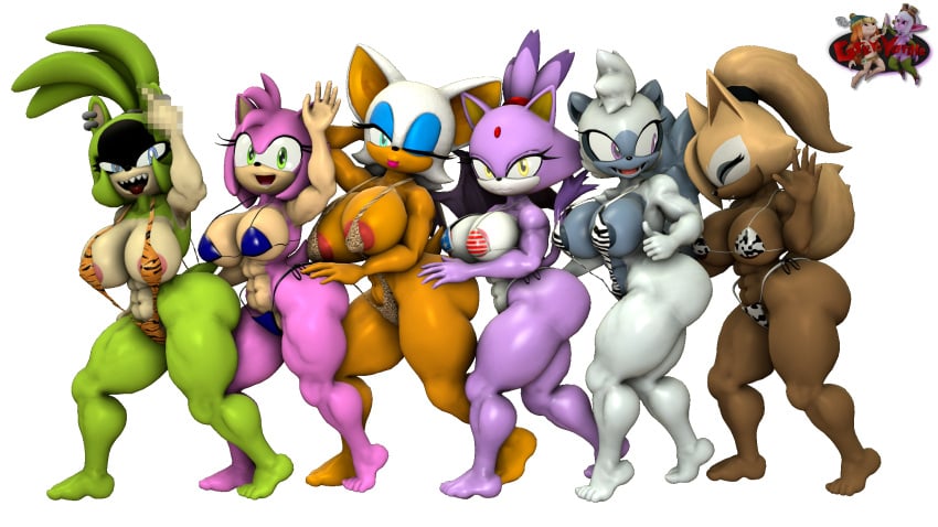 3d 3d_(artwork) amy_rose anthro areola areola_slip bat bikini blaze_the_cat erect_nipples feline female female_only grey-yordle group hedgehog lemur nipples pussy rouge_the_bat sling_bikini slingshot_swimsuit sonic_(series) sonic_the_hedgehog_(comics) sonic_the_hedgehog_(idw) surge_the_tenrec tangle_the_lemur tenrec whisper_the_wolf wolf