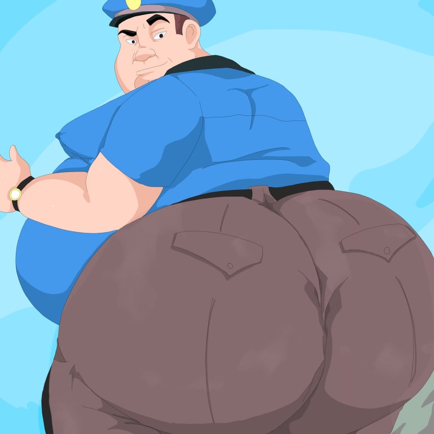 1boy animehikaridesu bhm big_ass big_belly big_butt fat hat huge_ass huge_butt male male_only moobs officer officer_wembley police police_officer police_uniform policeman scooby-doo scooby-doo_and_the_cyber_chase solo_male superchub tight_pants turned_around turning_around watch