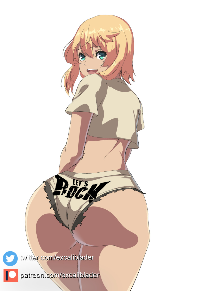 1boy ass big_butt blonde_hair bridget bridget_(guilty_gear) bubble_butt butt crop_top dat_ass excaliblader guilty_gear looking_at_viewer looking_back otoko_no_ko panties smile trap