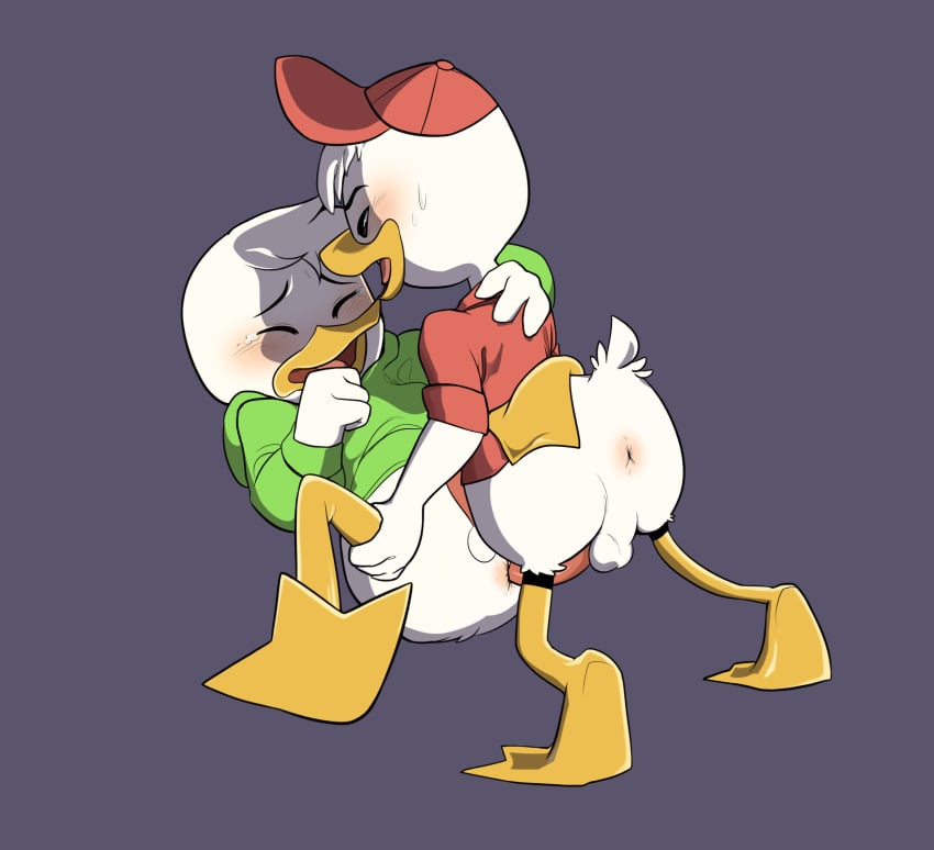 anal anatid anseriform avian bird blush bodily_fluids brother brothers closed_eyes disney duck ducktales ducktales_(2017) duo highres huey_duck incest louie_duck male sex siblings sleepingwithpirates sweat yaoi