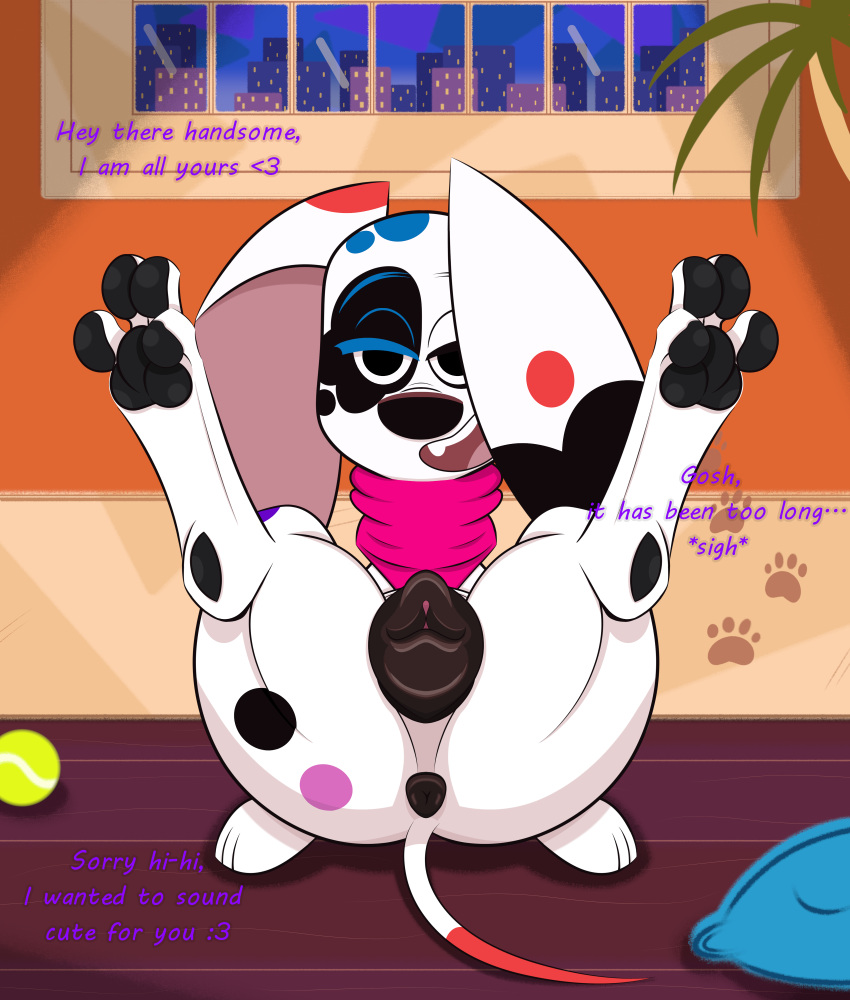 101_dalmatian_street 101_dalmatians 1dog 1girls absurd_res anal anatomically_correct anthro anthro_female anthro_focus anthro_only anthrofied anus ass bandana_on_neck barbouillepierre before_sex big_ass big_butt big_ears black_anus black_nose black_pussy blue_spots boy canid canine canine_anus canine_genitalia canine_pussy canis cartoon comic cub da_vinci_(101_dalmatians) dalmatian dialogue disney dog english_text eyelashes female female_anthro female_dog female_focus female_only feral girl half-closed_eyes horny horny_female huge_ass huge_butt huge_pussy in_heat large_ass large_butt large_pussy looking_at_viewer male open_smile paw_pads paws pink_spots pounding presenting presenting_anus presenting_hindquarters presenting_pussy puffy_anus purple_spots purple_text pussy red_spots seductive_look seductive_pose seductive_smile simple_background smile smiling_female snout spots spotted_body spotted_fur spread_legs spreading tail teasing text thirsty tomboy wagging_tail white_body white_fur