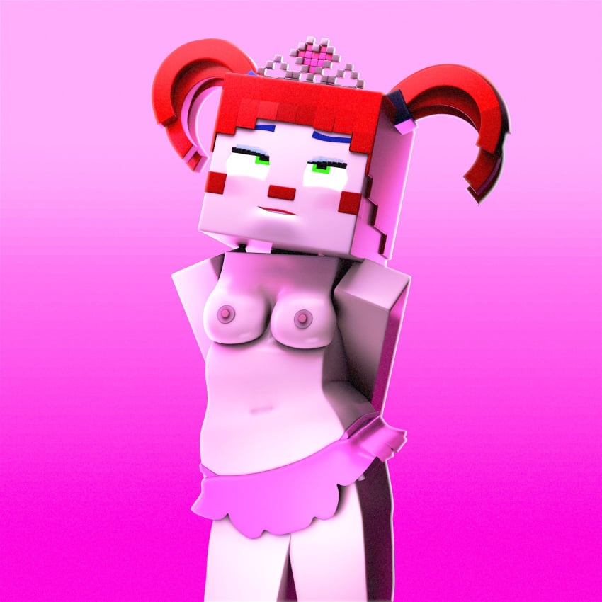 3d 3d_(artwork) animation_lobby baby_(fnafsl) bra breasts circus_baby circus_baby_(fnaf) circus_baby_(minecraft) fazbear_&_friends_(zamination) five_nights_at_freddy's green_eyes minecraft naughty_face panties princess red_hair solo solo_female