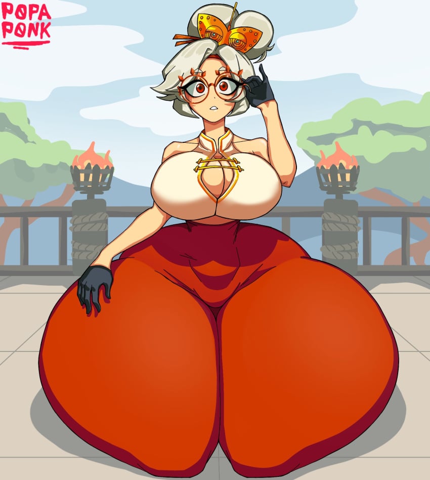 1girls big_breasts bottom_heavy breasts cleavage clothed curvy female female_only full_body glasses gloves huge_breasts huge_hips huge_thighs hyper kneeling outdoors outside ponkypopa popa_nsfw popa_ponky purah purah_(tears_of_the_kingdom) red_eyes short_hair solo solo_female tears_of_the_kingdom the_legend_of_zelda thick_thighs white_hair wide_hips