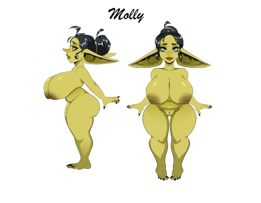 beauty_mark black_hair bobbybuttbuck buttbuck character_sheet goblin goblin_female nude nude_female shortstack