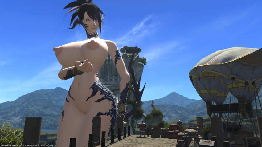 3d animal_humanoid au_ra breasts clothing erect_nipples exhibitionism female final_fantasy final_fantasy_xiv footwear gesture hi_res humanoid nipple_piercing nipples nude pointing pointing_up rymora scalie scalie_humanoid solo spread_legs spreading square_enix