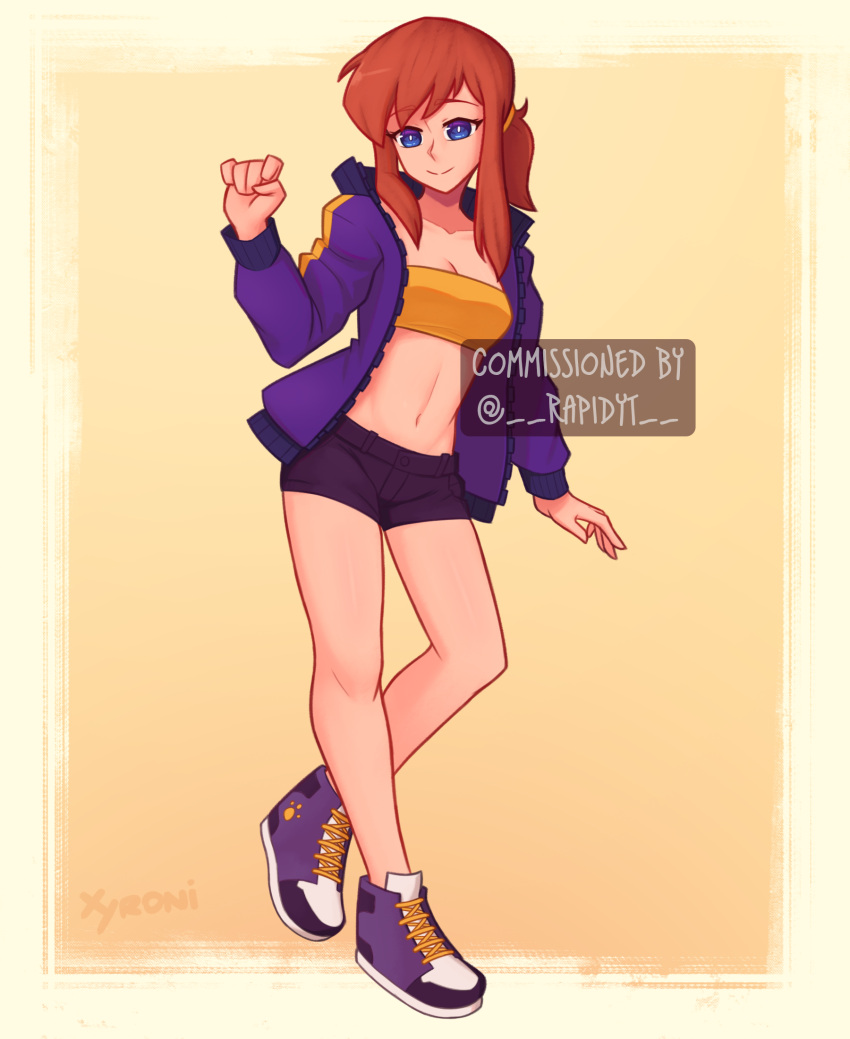 a_hat_in_time ass blue_eyes breasts brown_hair hair_tie happy happy_female hat_adult hat_kid jacket large_ass large_breasts ponytail purple_jacket purple_shorts short_shorts shorts smile smiling standing tie tied_hair topwear xyroni yellow_topwear