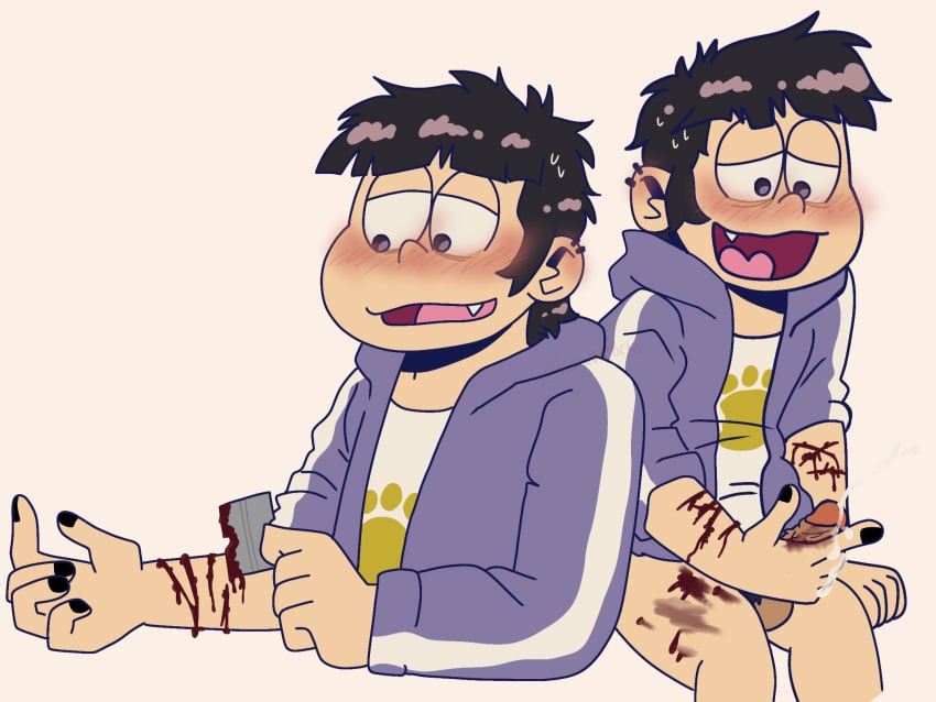 blood cum cuts cutting ejaculation masochism masturbation matsuno_ichimatsu osomatsu-san sadomasochism self_harm