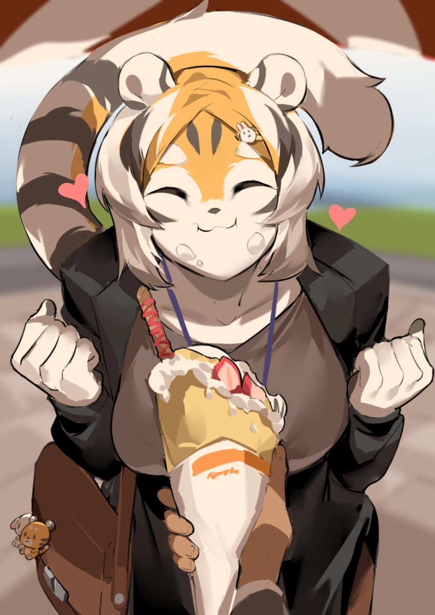 1girls amber_eyes anthro arknights big_breasts breasts eating female mei_xiang mx99926 safe solo solo_female thick_thighs tiger tiger_girl wholesome wide_hips