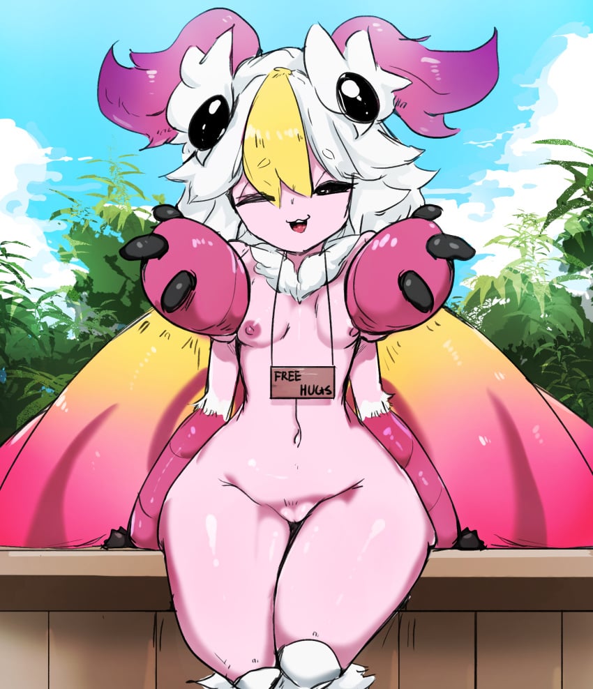 animal_humanoid anthro areolae breasts bug bug_girl butterfly closed_eyes color free_hugs humanoid insect insect_girl insect_humanoid insect_wings lepidopteran lepidopteran_humanoid menyang multi_arm multi_limb my700 nipples nude pink_body pussy sitting small_breasts thick_thighs white_hair wings yellow_hair