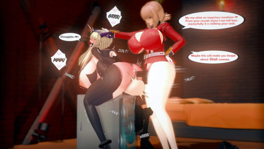 1futa 1girls 3d anal arms_behind_back artificial_vagina artoria_pendragon_(lancer_alter) big_breasts big_thighs blush bondage breasts busty cock-tail cock-tail_chair eastboundaura88 english_text fate/grand_order fate_(series) female female_on_futa femdom florence_nightingale_(fate) forced_orgasm futanari futasub gag gagged gagged_speech huge_balls huge_breasts huge_cock huge_thighs hung_bottom koikatsu large_breasts large_thighs moaning muffled pegging penis_milking sex_machine strap-on thick_thighs thighs uncensored voluptuous