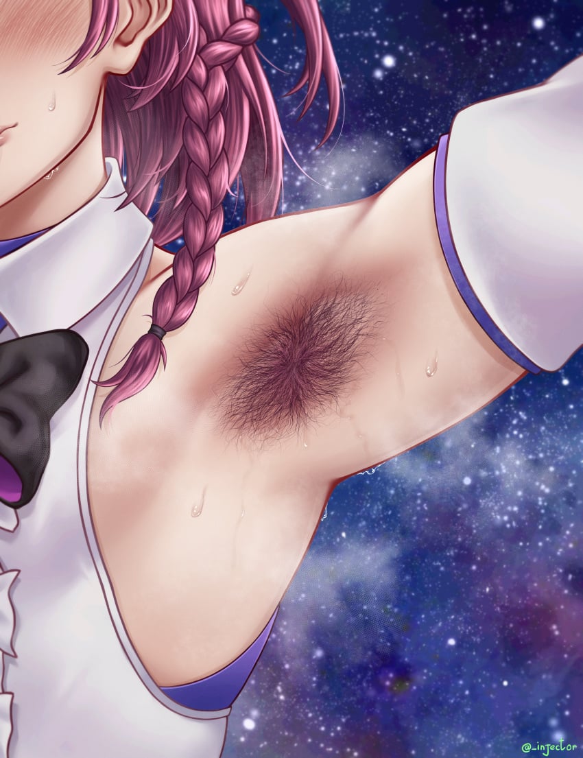 1girls armpit armpit_crease armpit_fetish armpit_hair armpit_peek armpit_stubble armpits arms_up asta_(honkai:_star_rail) female female_armpit_hair female_focus female_only hairy hairy_armpit hairy_armpits honkai:_star_rail injector red_hair smell smelly_armpits stubble sweat sweatdrop sweating sweaty sweaty_body