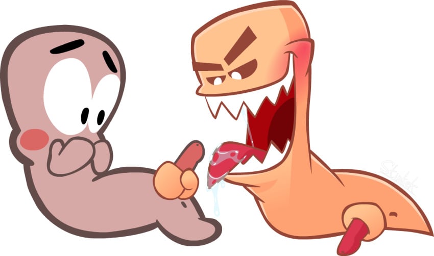 2boys anus blush dot_eyes drooling earthworm erection floating_hands handjob imminent_oral male male_only masturbation no_humans non-human penis scaroused sex sharp_teeth stinkek style_parody team17 tongue tongue_out toony transparent_background worm worms_(series) yaoi