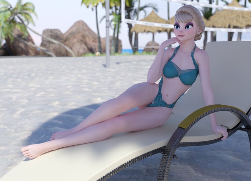 barefoot beach bikini coke disney disney_princess elsa_(frozen) feet frozen_(film) long_legs summer swimsuit swimwear tommytinycat