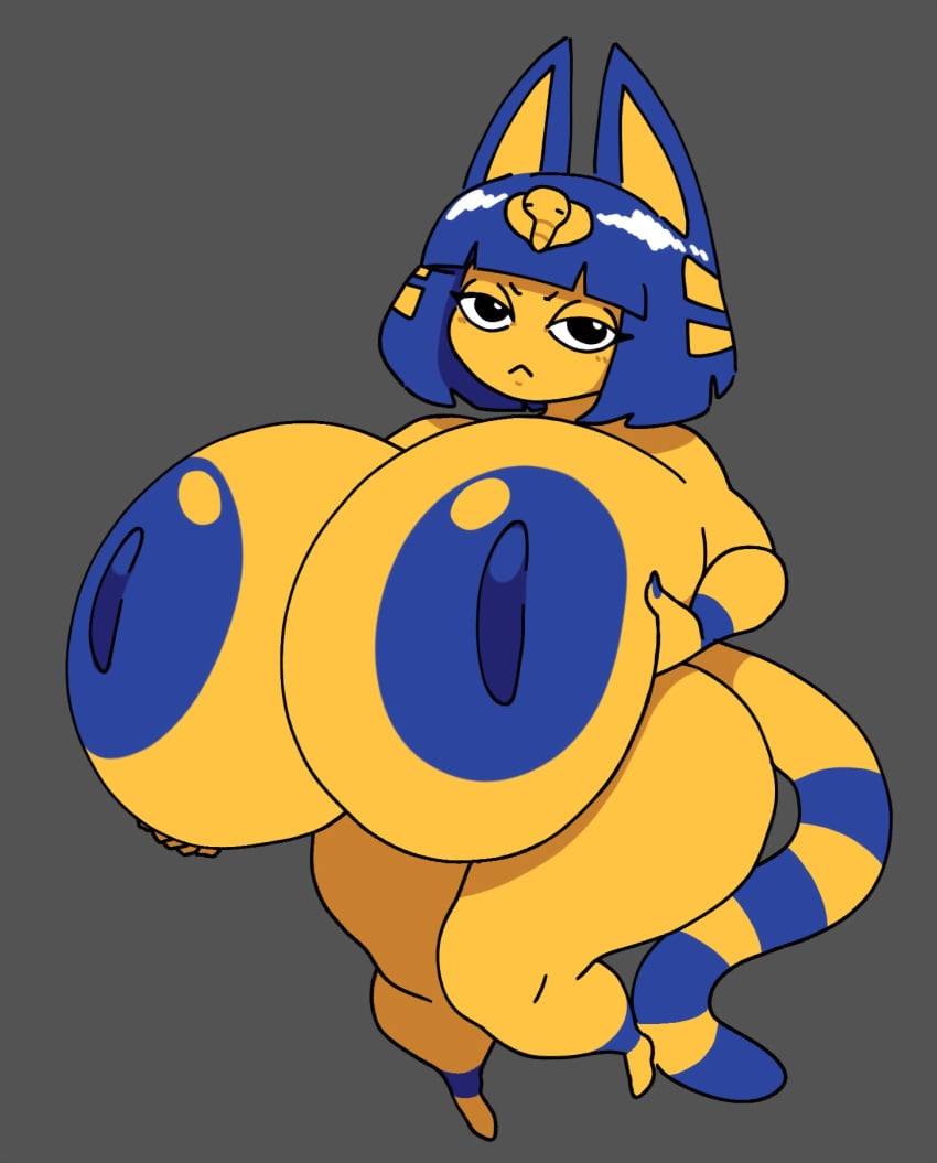 1girls :< animal_crossing ankha areolae blue_hair breasts completely_nude completely_nude_female curvy egyptian exaggerated_anatomy feline female female_only full_body fur hand_on_breast hands_on_breasts holding_breast huge_breasts hyper_breasts looking_at_viewer naked naked_female nintendo nipples nsfwoaf nude nude_female short_hair shortstack solo solo_female tail thick_thighs video_games wide_hips yellow_body