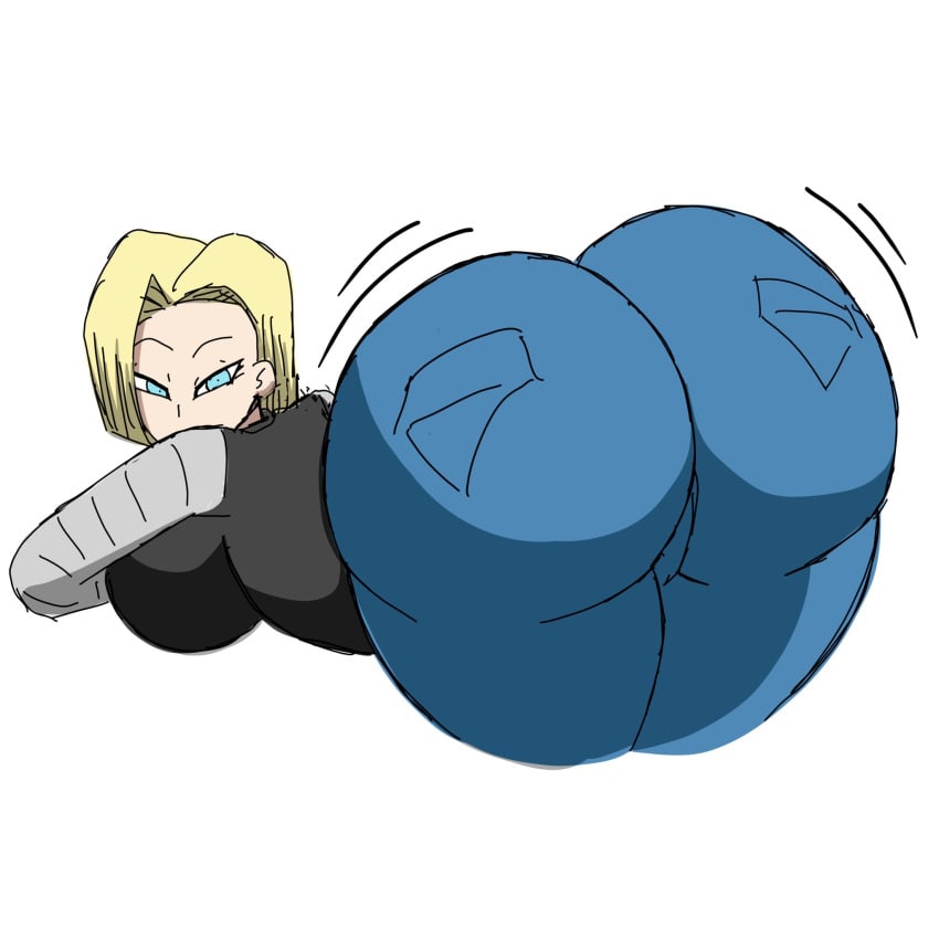 1girls android_18 big_ass big_butt blonde_hair blonde_hair_female blue_eyes blue_eyes_female dragon_ball female female_only fully_clothed jeans looking_at_viewer plain_background solo white_background zdaddyecchi